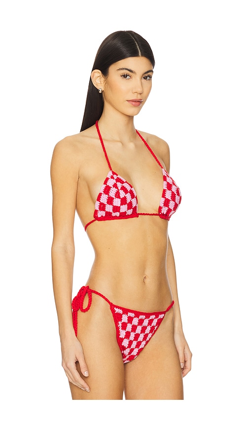 Superdown Alessia Crochet Bikini Top In Pink & Red