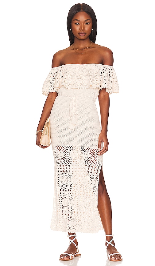SPELL Iluka Crochet Midi Dress in Cream