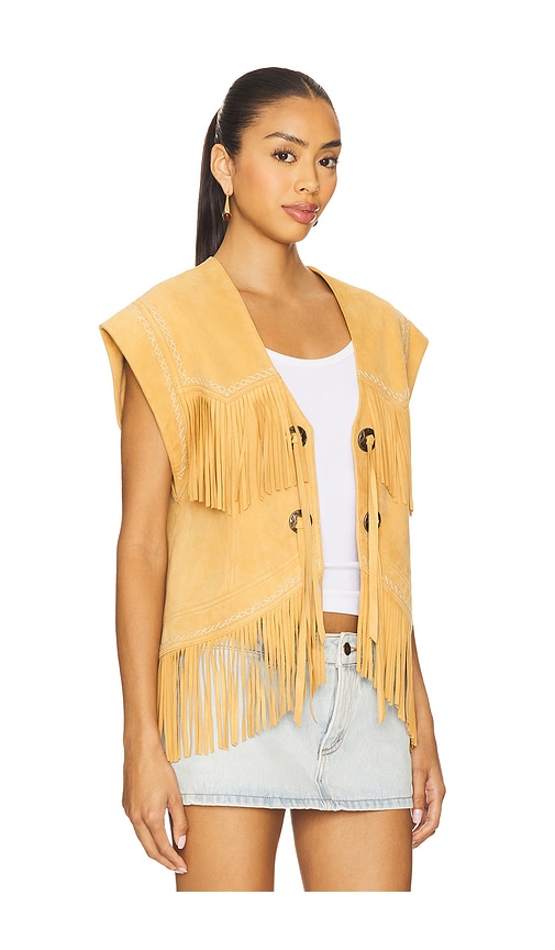 Spell Fearless Heart Suede Fringe Vest In Yellow