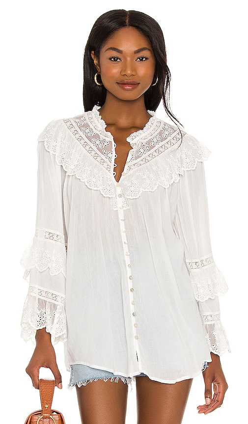 SPELL Ella Lace Blouse in White
