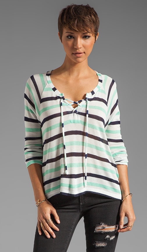 Clearwater Stripe Lace Up Sweater