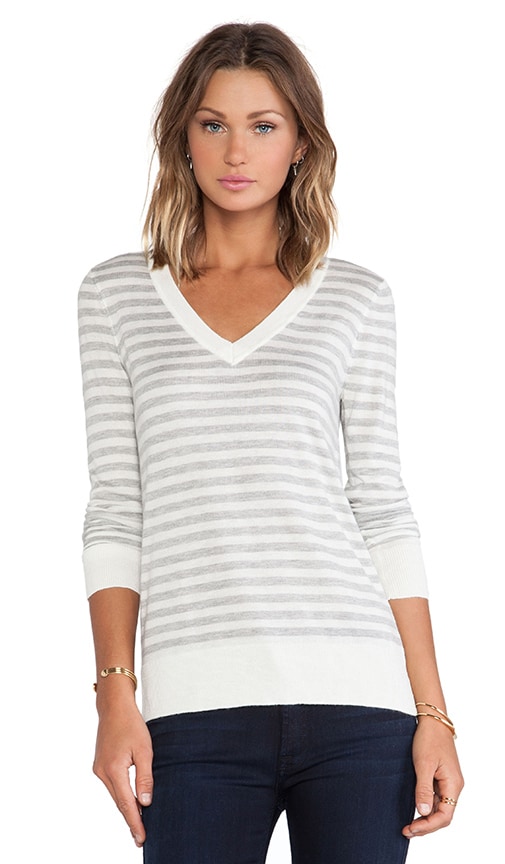 Cashmere Blend V Neck Striped Sweater