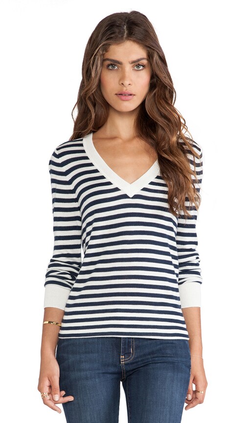 Cashmere Blend V Neck Striped Sweater
