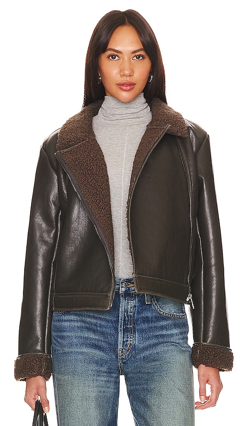 Splendid Romy Faux Leather Jacket in Chocolate