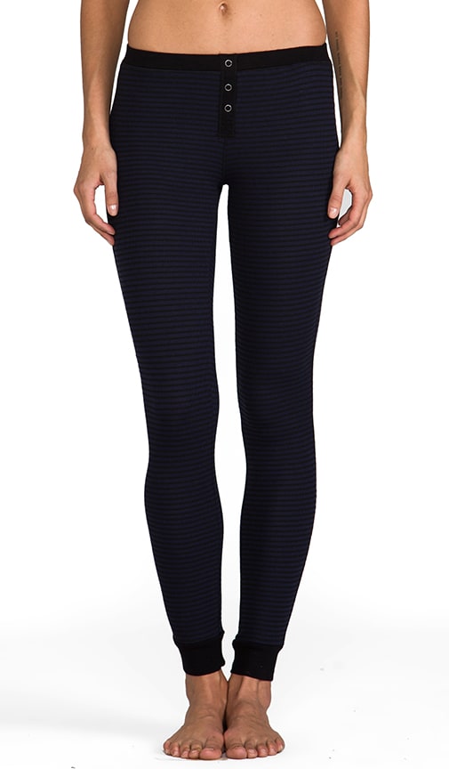 Splendid Mini Black Stripe Thermal Leggings in Navy