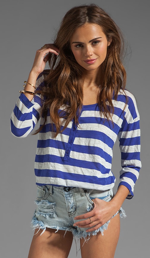 White Stripe Rugby Henley Top