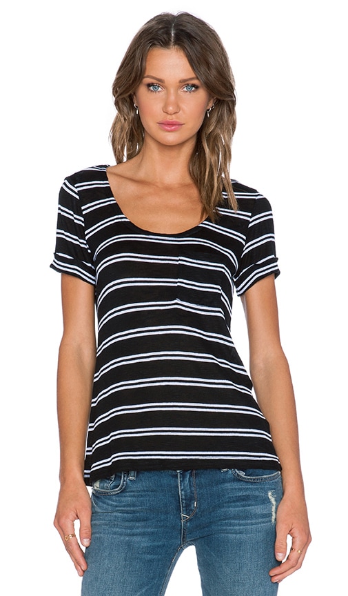 Splendid Cayman Stripe Pocket Tee in Black & White