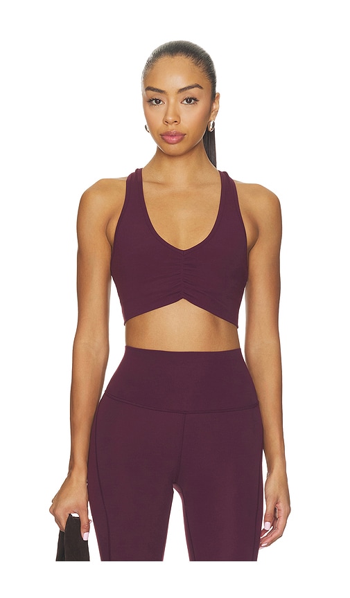 Splits59 Airweight Sports Bra With Ruching in Wine. - size L (also in M, S)