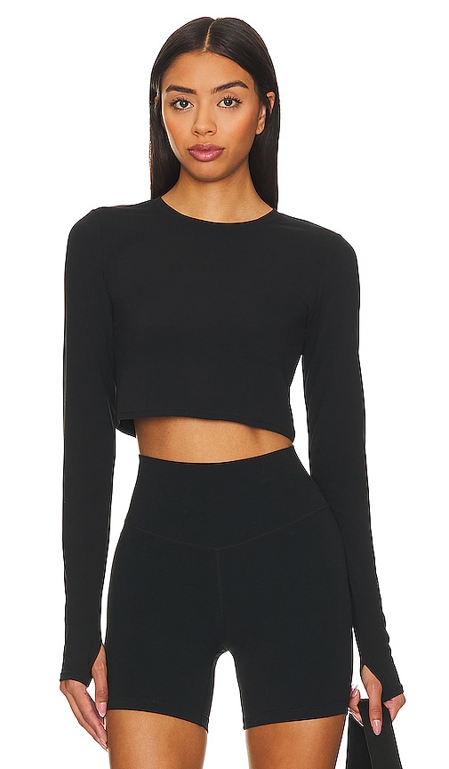 Splits59 Airweight Longsleeve Crop Top in Black