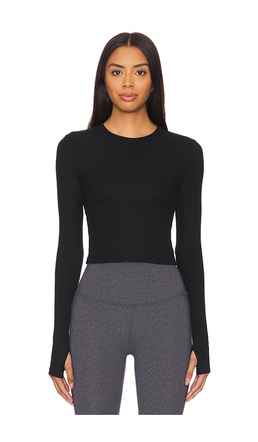 Shop Splits59 Louise Rib Long Sleeve Crop Top In Black