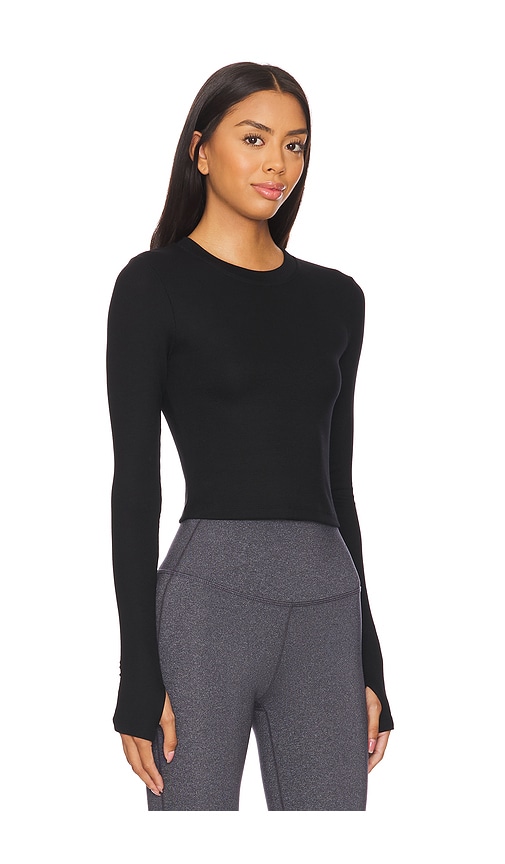 Shop Splits59 Louise Rib Long Sleeve Crop Top In Black