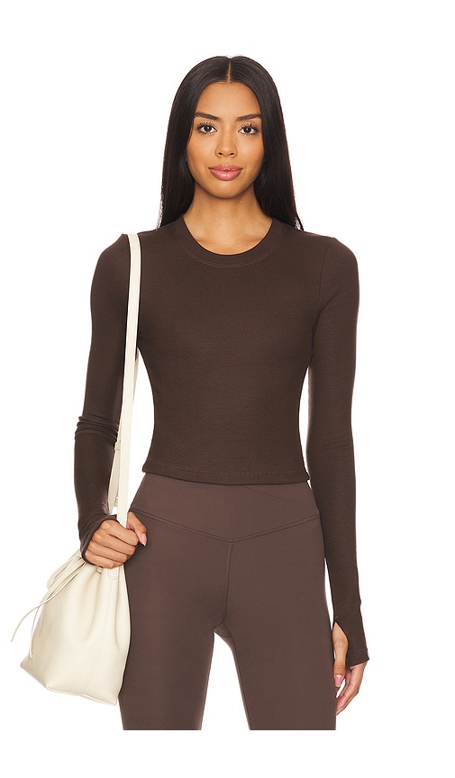 Shop Splits59 Louise Rib Long Sleeve Crop Top In Brown