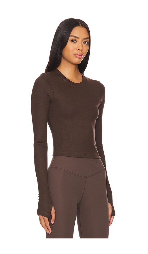 Shop Splits59 Louise Rib Long Sleeve Crop Top In Brown