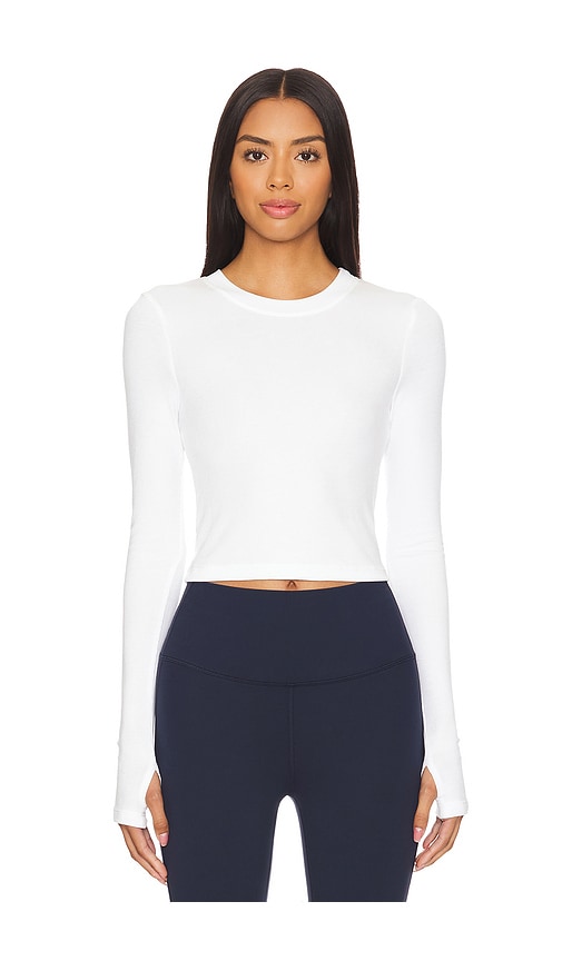 Shop Splits59 Louise Rib Long Sleeve Crop Top In White