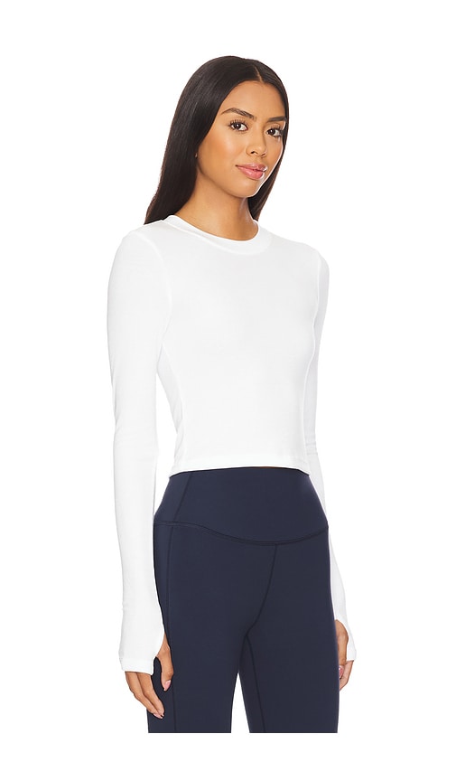 Shop Splits59 Louise Rib Long Sleeve Crop Top In White