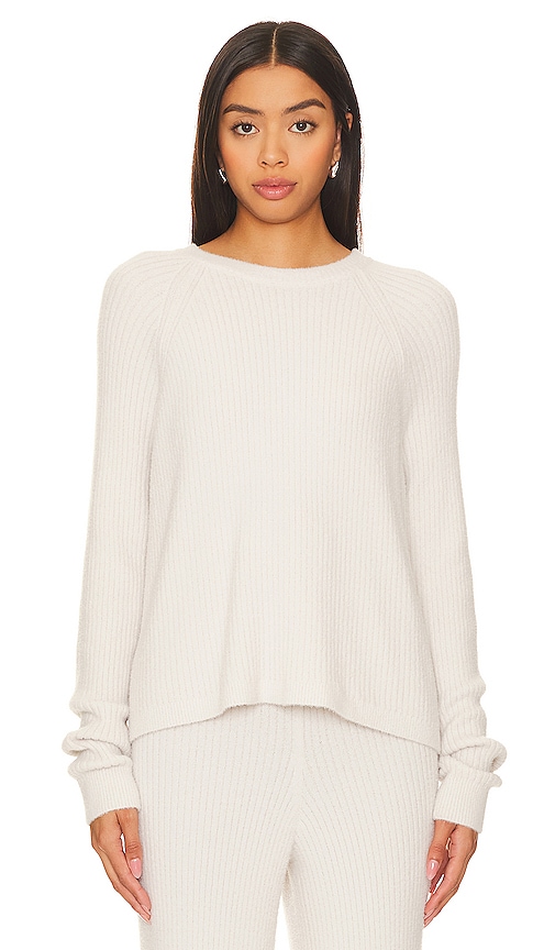 Spiritual Gangster Boxy Chenille Sweater In White Sand
