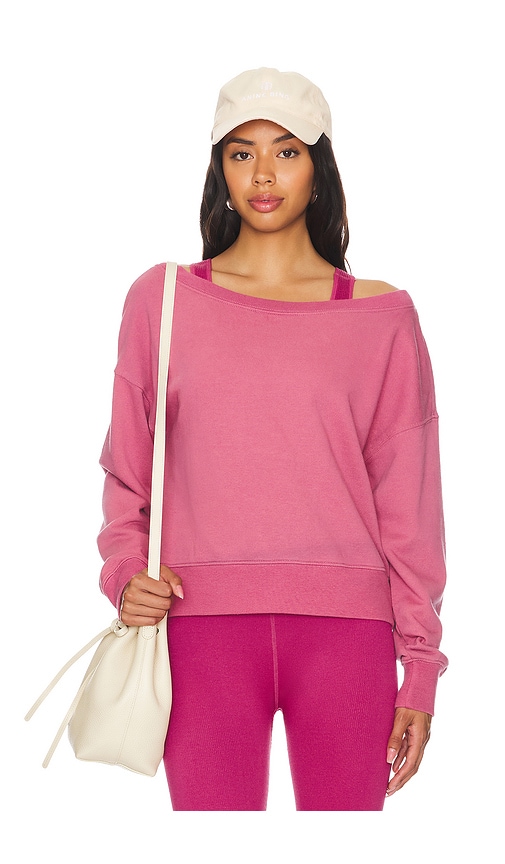 Shop Spiritual Gangster La Vida Off Shoulder Sweatshirt In Pink Haze