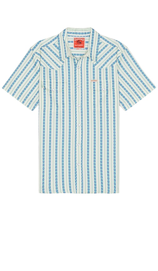 Shop Sendero Provisions Co. Serape Pearl Snap Short Sleeve Shirt In 青色
