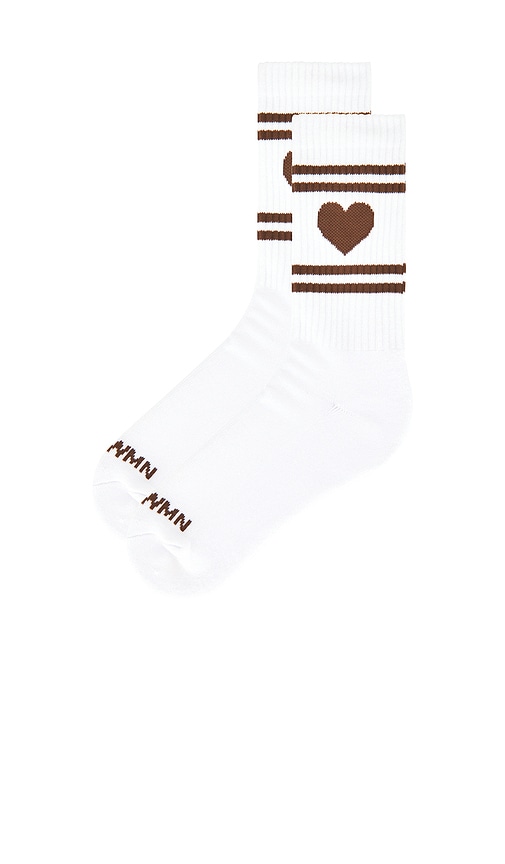  Sprwmn Heart Logo Crew Socks In White. 