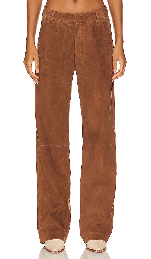 Sprwmn Leather Straight Leg Trousers In Brown