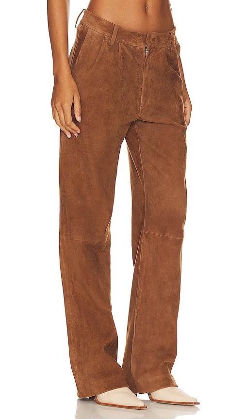 Shop Sprwmn Leather Straight Leg Trousers In Brown