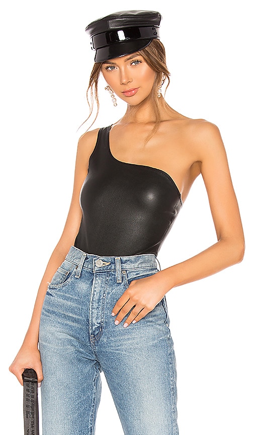 One Shoulder Leather Bodysuit