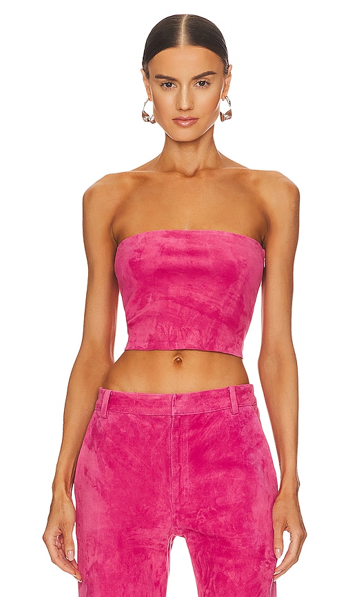 Sprwmn Suede Micro Tube Top In Hot Pink