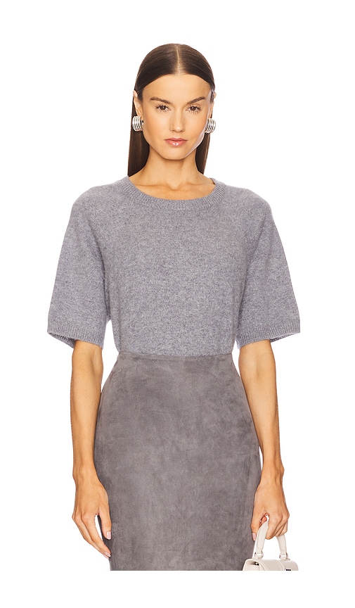 Sprwmn Short Sleeve Raglan Knit Top In Gray