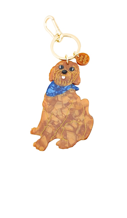 Solar Eclipse Hand-painted Goldendoodle Bag Charm + Keychain In Brown