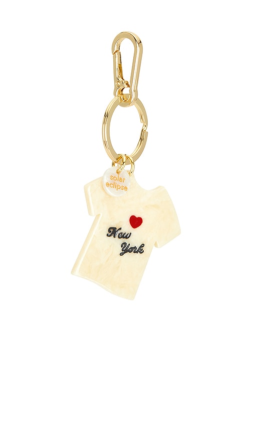  Solar Eclipse Hand-painted Nyc T-shirt Bag Charm + Keychain In Cream. 
