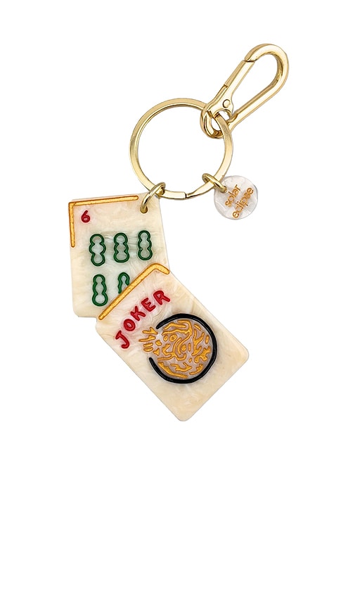Solar Eclipse Hand-painted Mahjong Bag Charm + Keychain in Beauty: Multi.