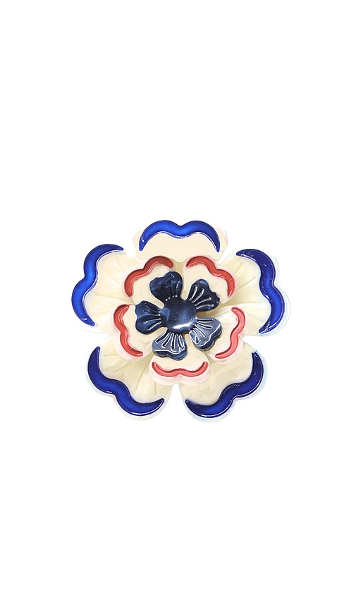 Solar Eclipse Hand-Painted Americana Flower Claw Hair Clip en White.