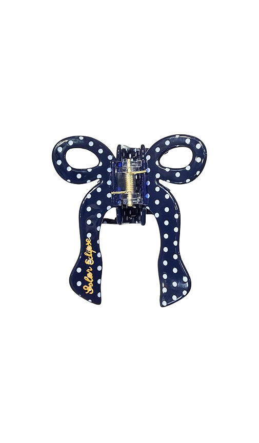 Solar Eclipse Hand-Painted Coquette Bow Claw Hair Clip en Blue.