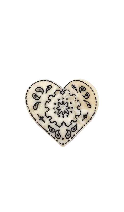 Solar Eclipse Hand-Painted Mini Paisley Heart Claw Hair Clip en Black & White.