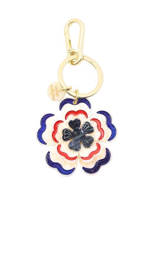 Solar Eclipse Hand-Painted Americana Flower Bag Charm & Keychain en White.