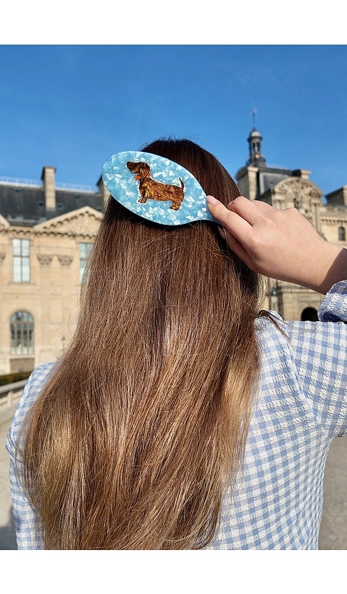  Solar Eclipse Hand-painted Dachshund Dog Acetate 2-1 Daily Hair Brush In Ivory. 