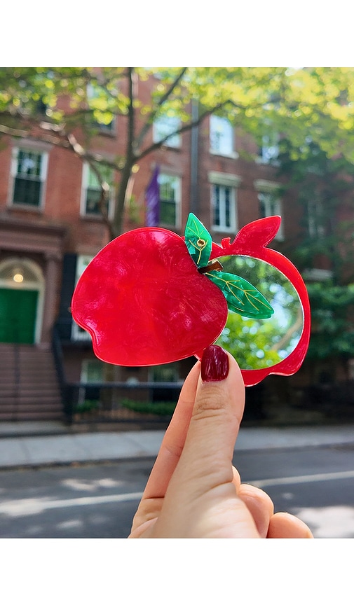 Solar Eclipse Hand-painted Apple Compact Mirror In Red