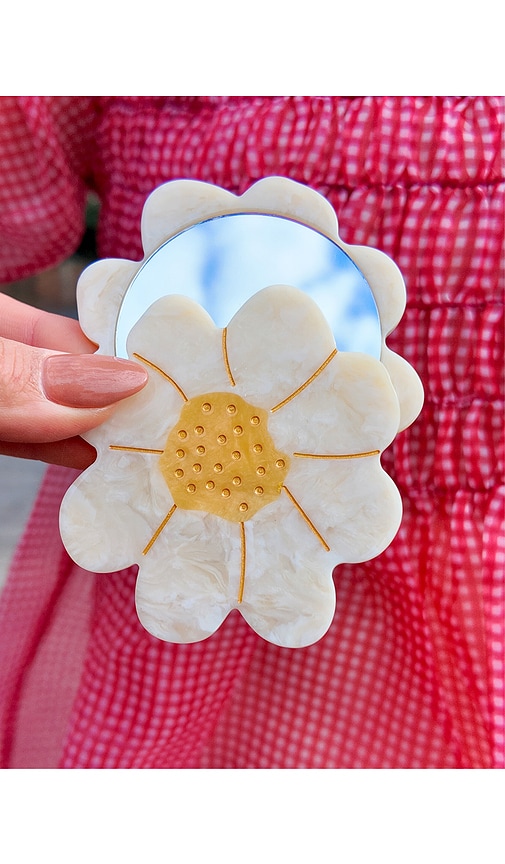Solar Eclipse Hand-painted Vintage Daisy Compact Mirror In Yellow