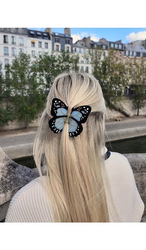 Solar Eclipse Barrette à Cheveux Papillon Monarque Peinte à La Main Hand-painted Monarch Butterfly Claw Hair Clip En Baby Blue. 