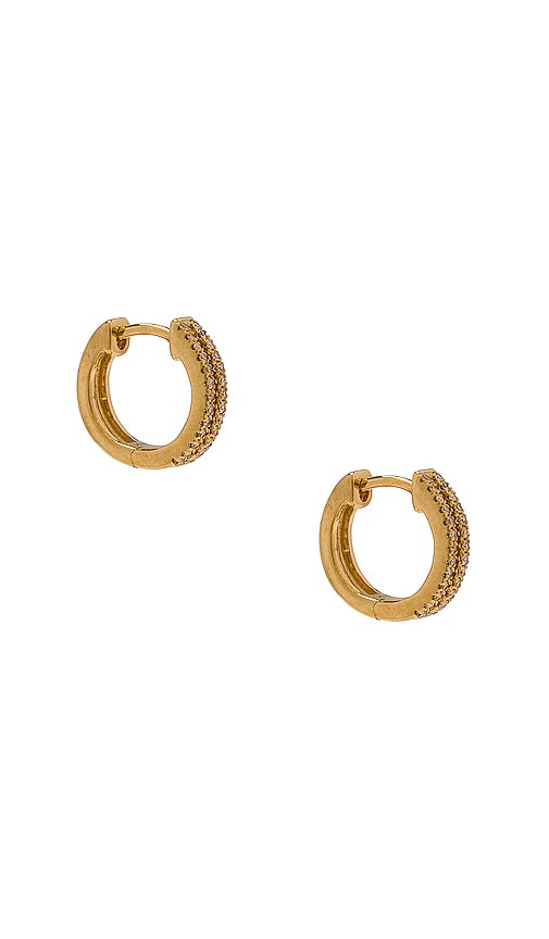 Shop Stone And Strand Pave Two Row Diamond Huggie Earrings In Metallic Gold