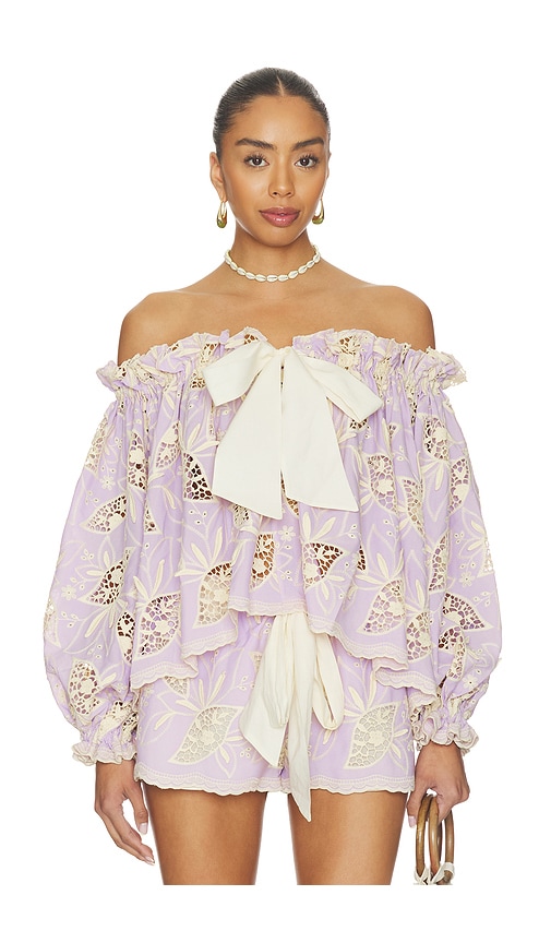 SIEDRES Lune Top in Lilac & Ecru