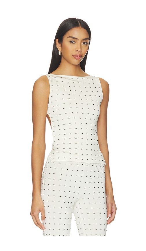 Siedres Stud-embellished Backless Top In White