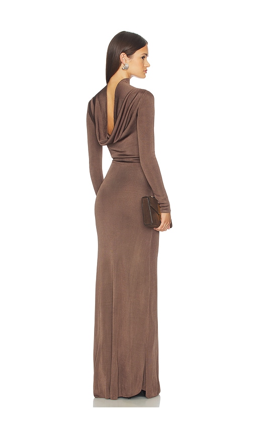 Srg Sylveeah Draped Cowl Gown In Brown