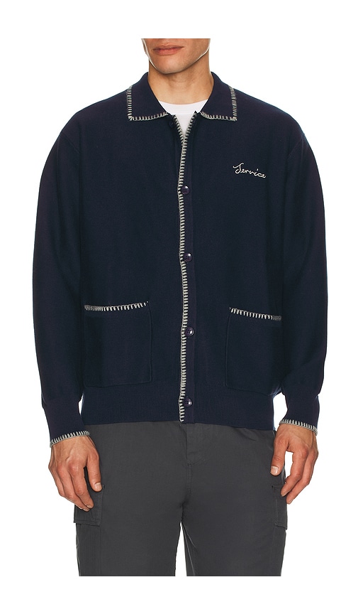 Service Works Blanket Stitch Cotton Cardigan In Blue
