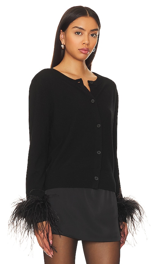 Shop Sophie Rue Shushu Feather Cardigan In Black