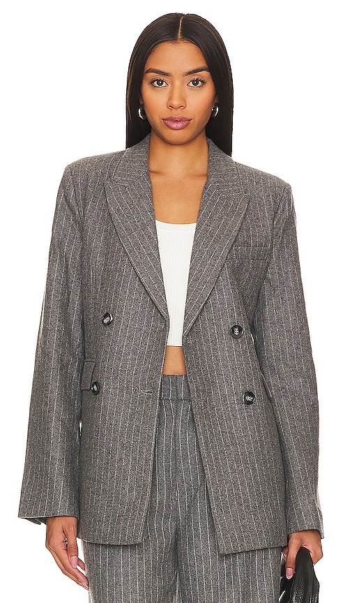 Rue Sophie Roen Suit Jacket in Heather Grey Stripe