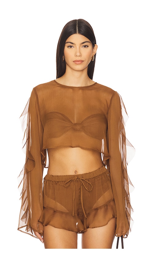 Thoma Cropped Shirt in Brown. - size XS (also in L, M, S)