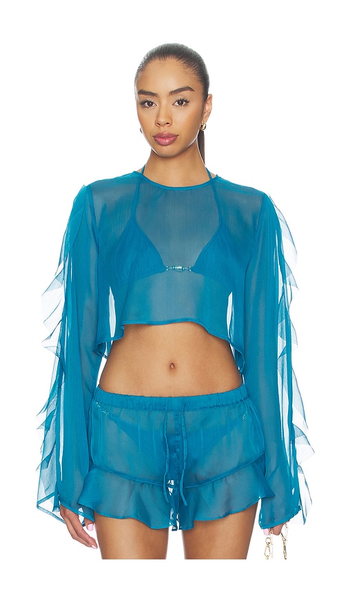 Shani Shemer Thoma Cropped Shirt in Blue Teal | REVOLVE