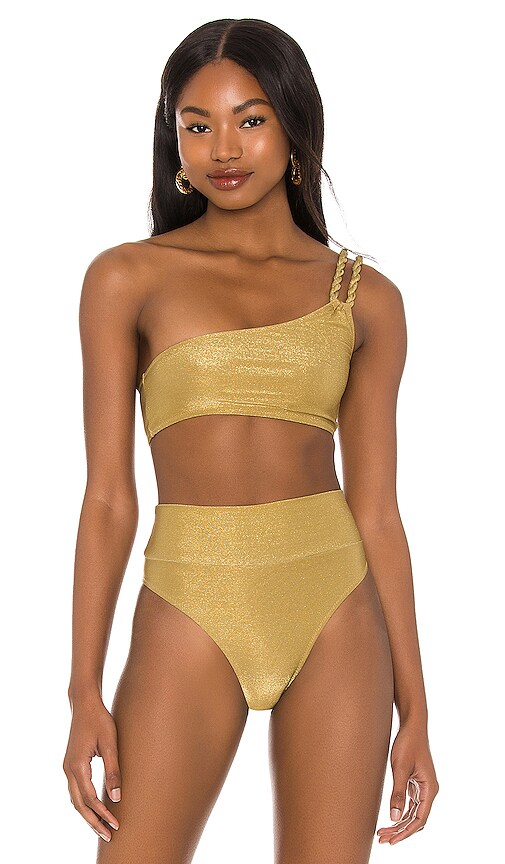 One Shoulder Bikini Top in Gold