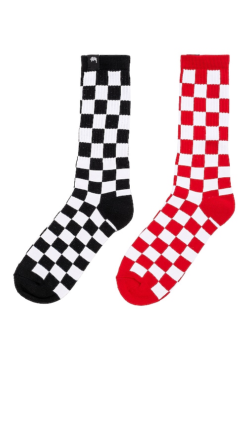 Stussy Checker Sock Pack in Black & Red | REVOLVE